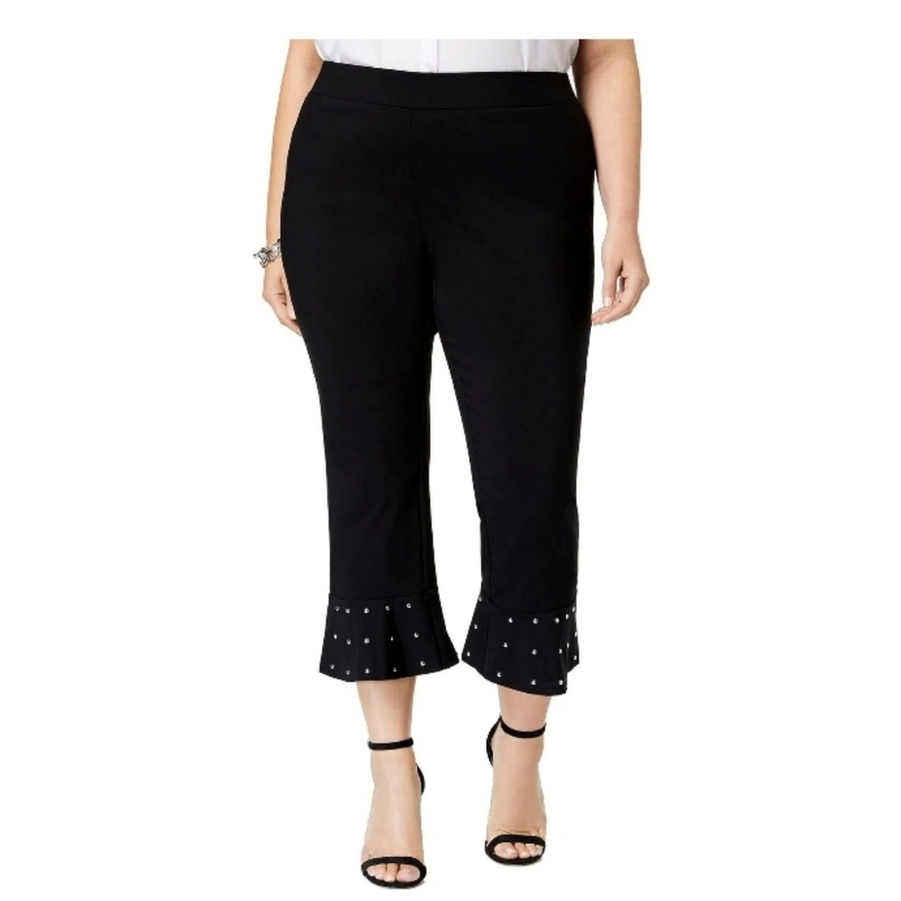 I.N.C. Black Pants Capris Embellised Flare Plus Size 18 W Stretch Gold Dots